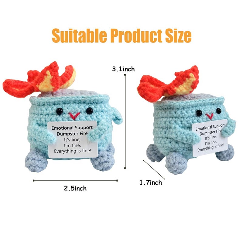 Rovyfota Emotional Support Crochet Dumpster Fire with Positive Card Cute Room Decor Knitted Toys Funny Crochet Support Buddies Gifts for Friends (Blue) - Image 4